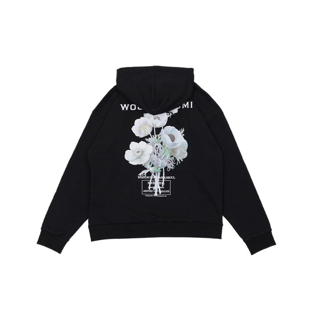 우영미 플라워 백로고 후드(블랙) (국내배송)