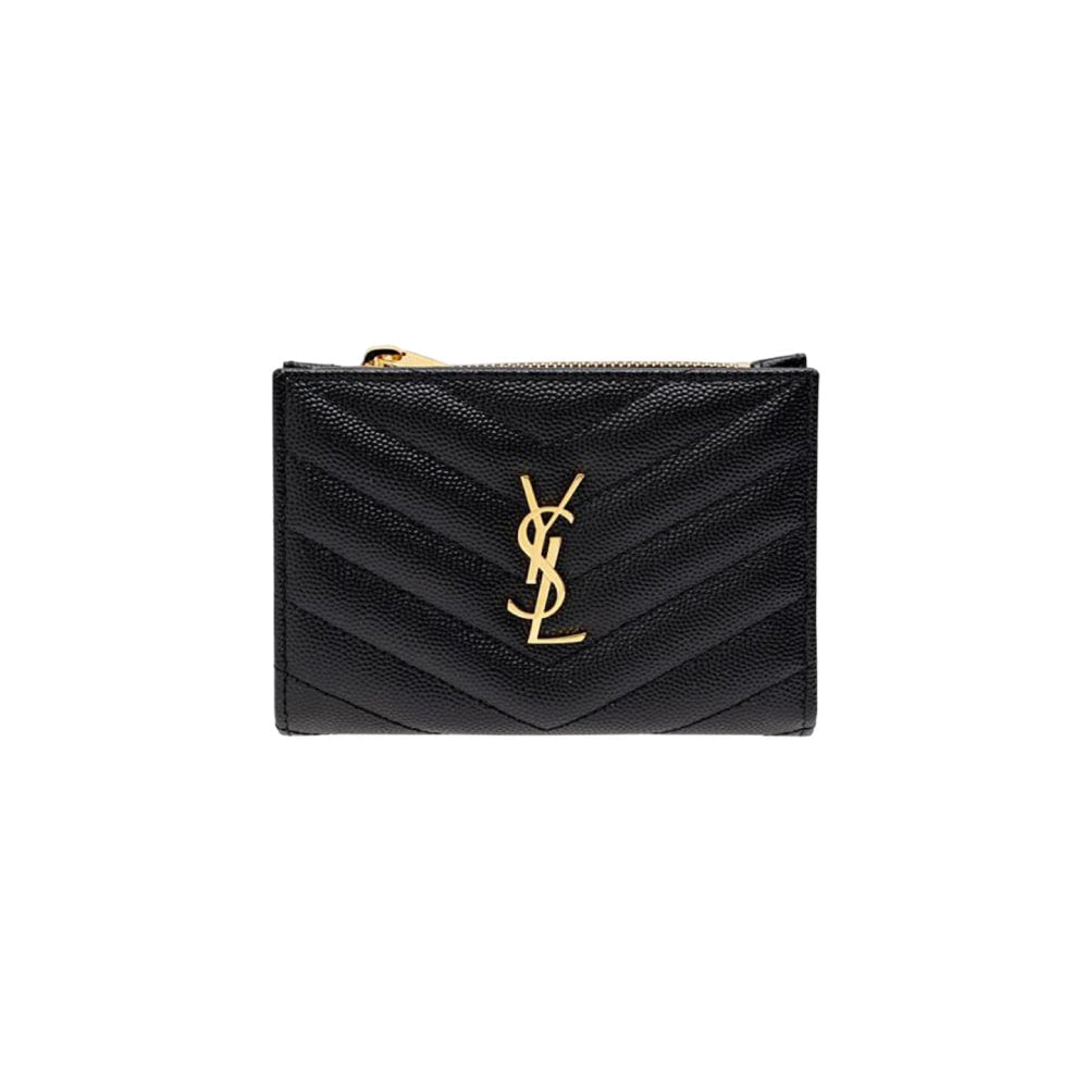 생로랑 금장 모노그램 지퍼 반지갑 블랙