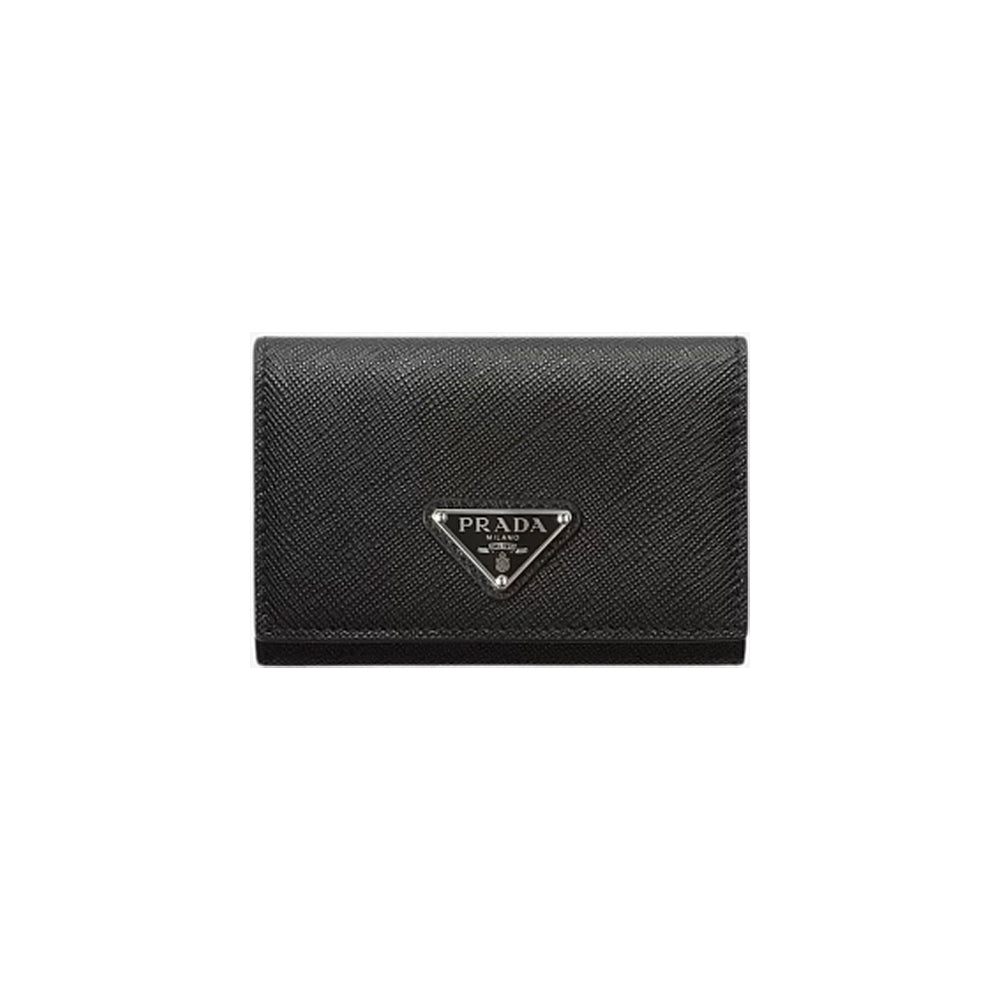 프라다 사피아노 레더 트라이앵글 로고 카드홀더 블랙 실버
