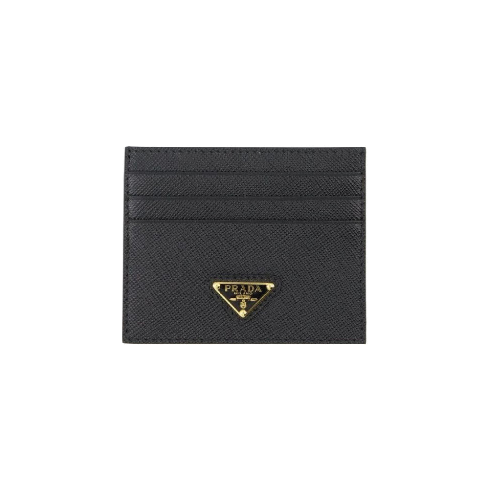 프라다 사피아노 레더 트라이앵글 로고 카드지갑 블랙 골드