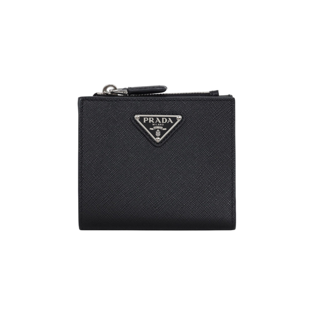 프라다 삼각로고 사피아노 지퍼 반지갑 블랙