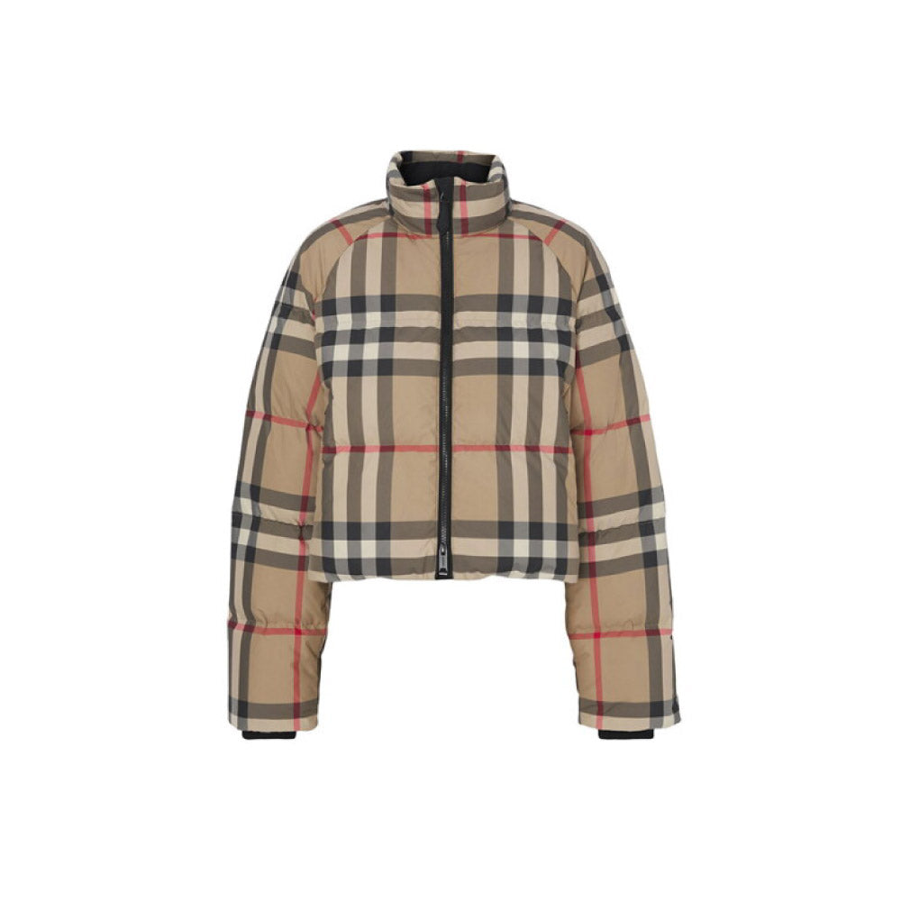 버버리 크롭 체크 구스 다운 패딩