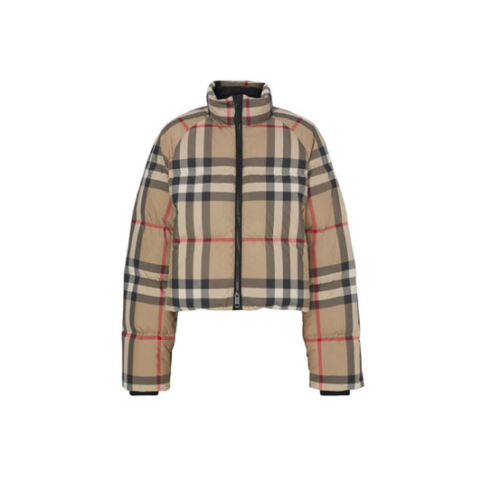 버버리 크롭 체크 구스 다운 패딩