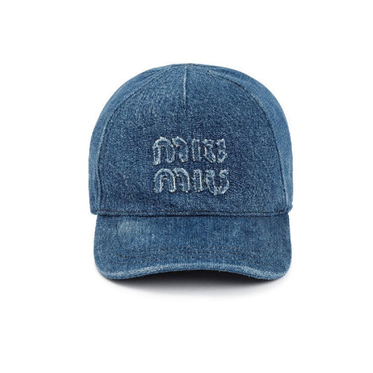 미우미우 로고 아플리케 디스트레스 데님 볼캡 (국내배송,당일배송)