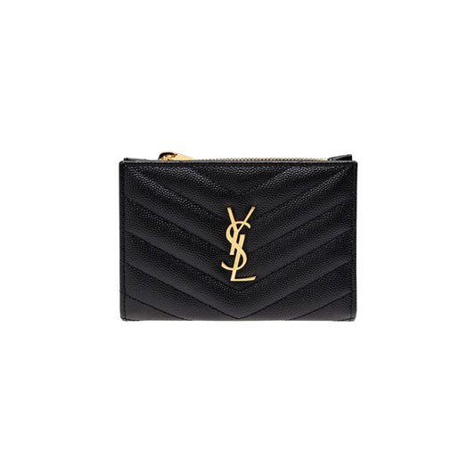 생로랑 금장 모노그램 지퍼 반지갑 블랙