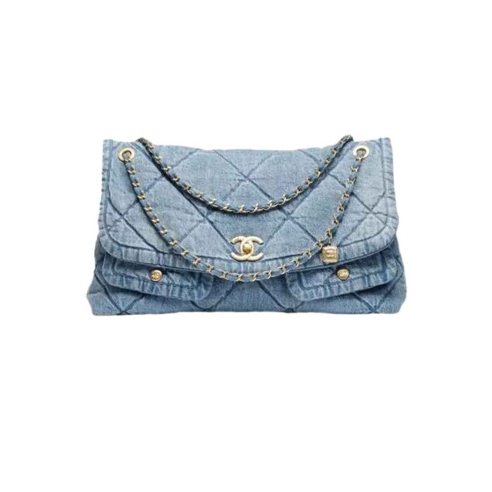 샤넬 투포켓 맥시 데님 플랩백