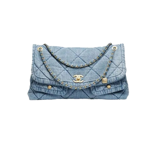 샤넬 투포켓 맥시 데님 플랩백