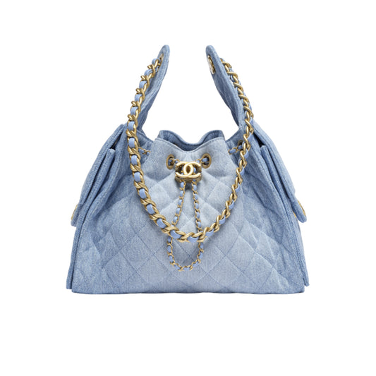 샤넬 25 스몰 핸드백 워시드 데님 & 골드 메탈 블루