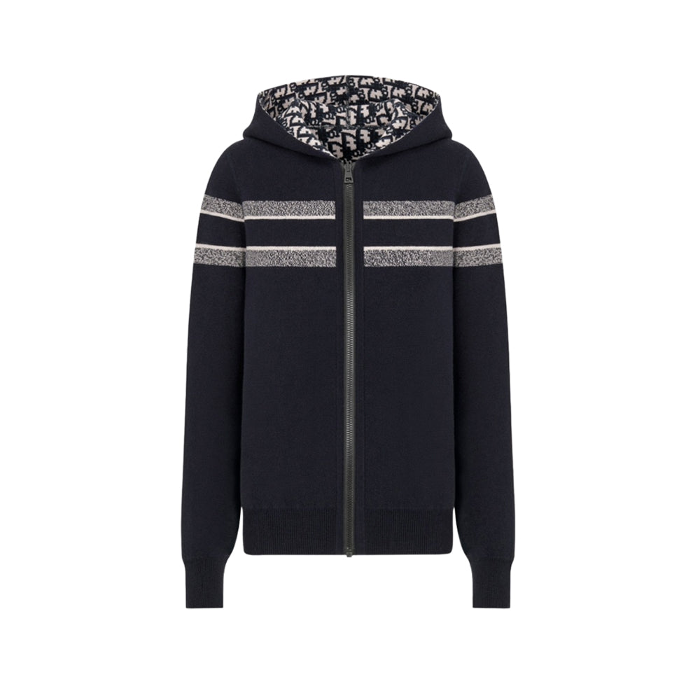 디올 테크니컬 캐시미어 리버시블 후드 지퍼 가디건