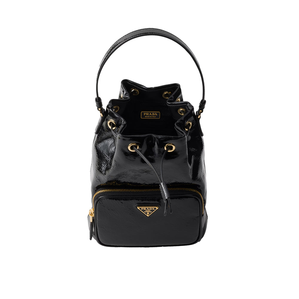 프라다 듀엣 나플락 페이턴트 가죽 버킷백