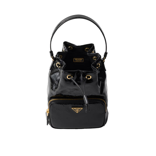 프라다 듀엣 나플락 페이턴트 가죽 버킷백