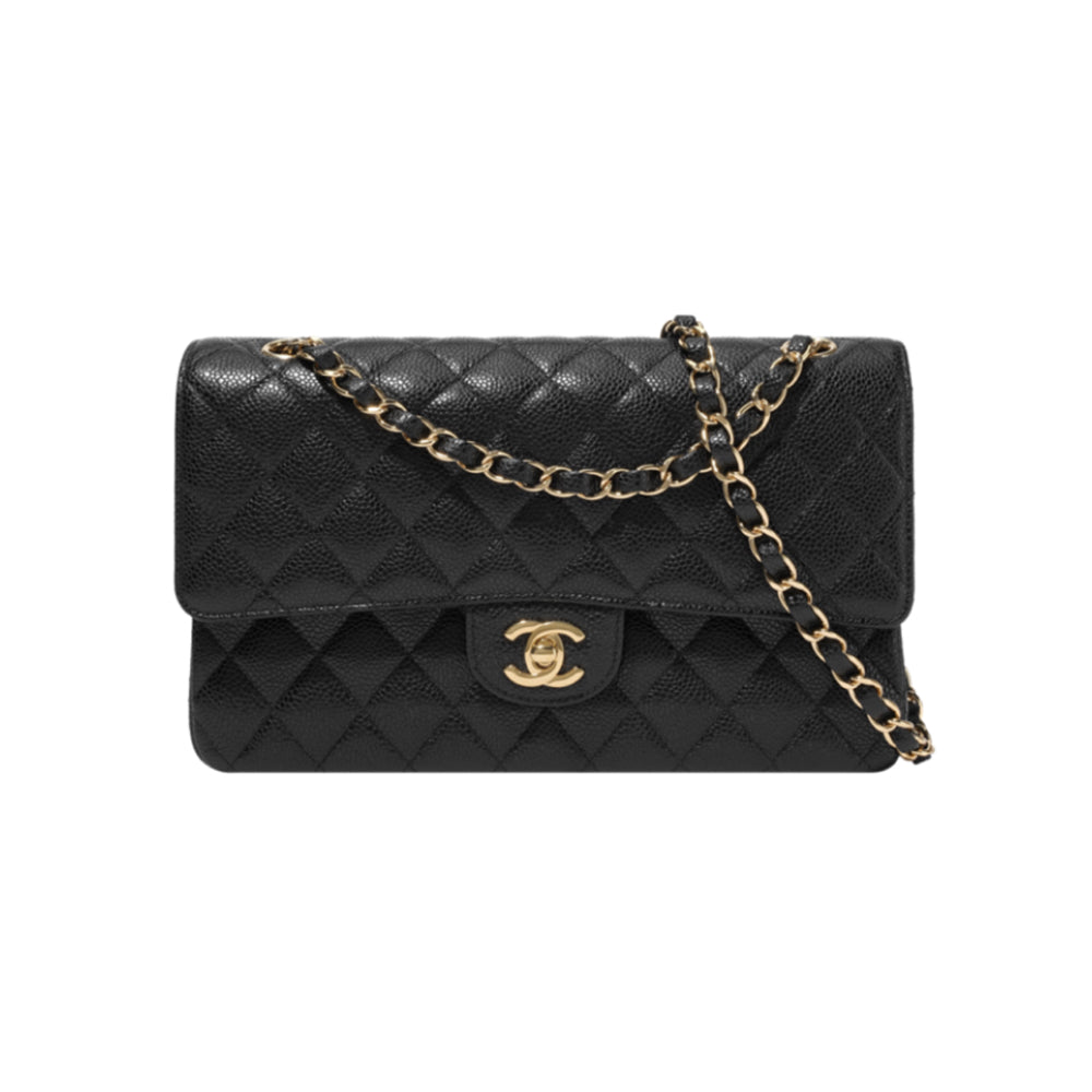 샤넬 클래식 미디움 플립백 그레인드 카프스킨 & 골드메탈 블랙