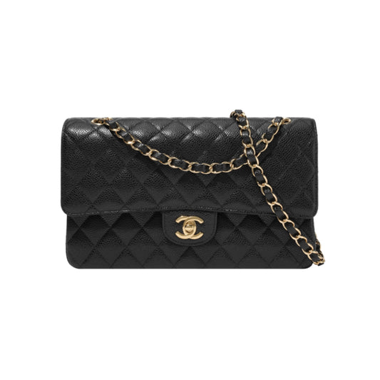 샤넬 클래식 미디움 플립백 그레인드 카프스킨 & 골드메탈 블랙