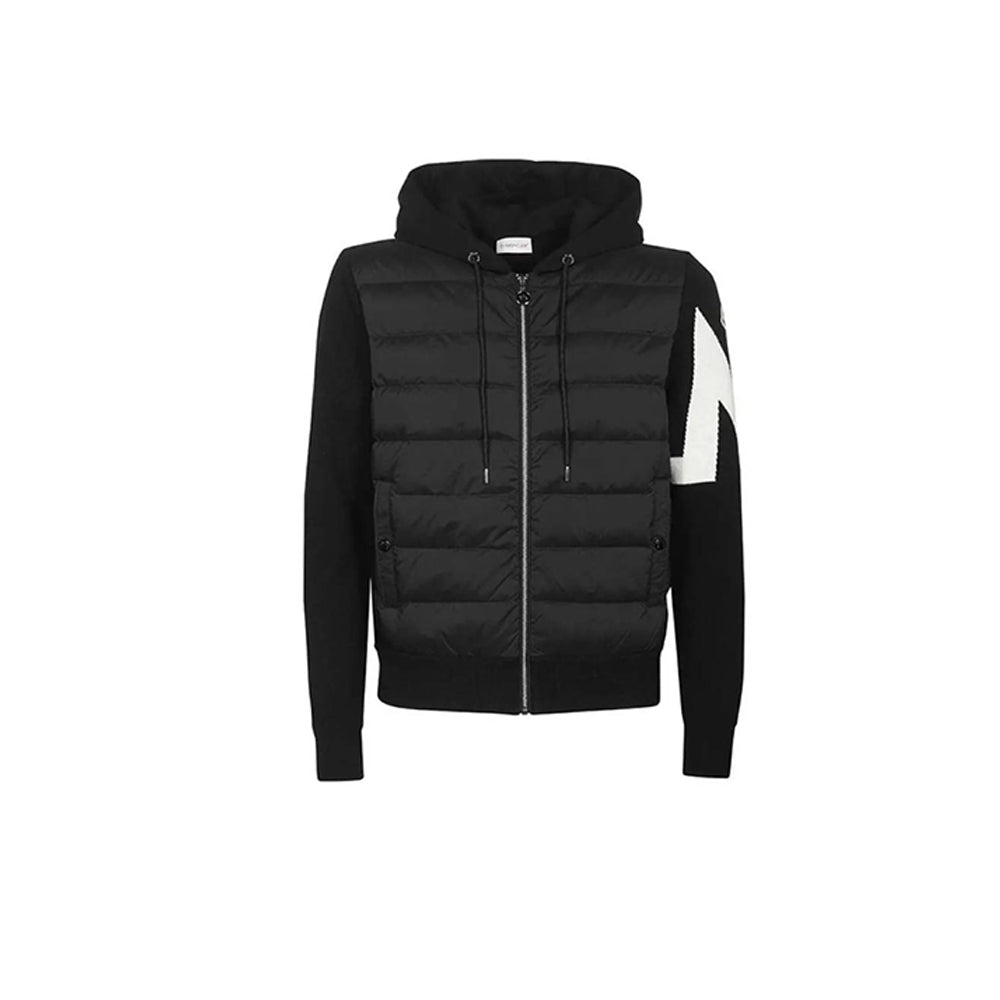 몽클레어 로고 패치 팔 니트 후드 패딩 (국내배송)