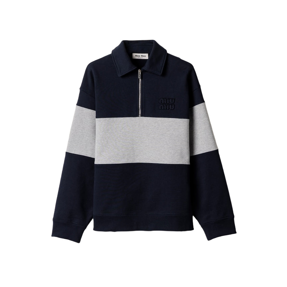 미우미우 하프 집업 스트라이프 스웨트셔츠(국내배송)