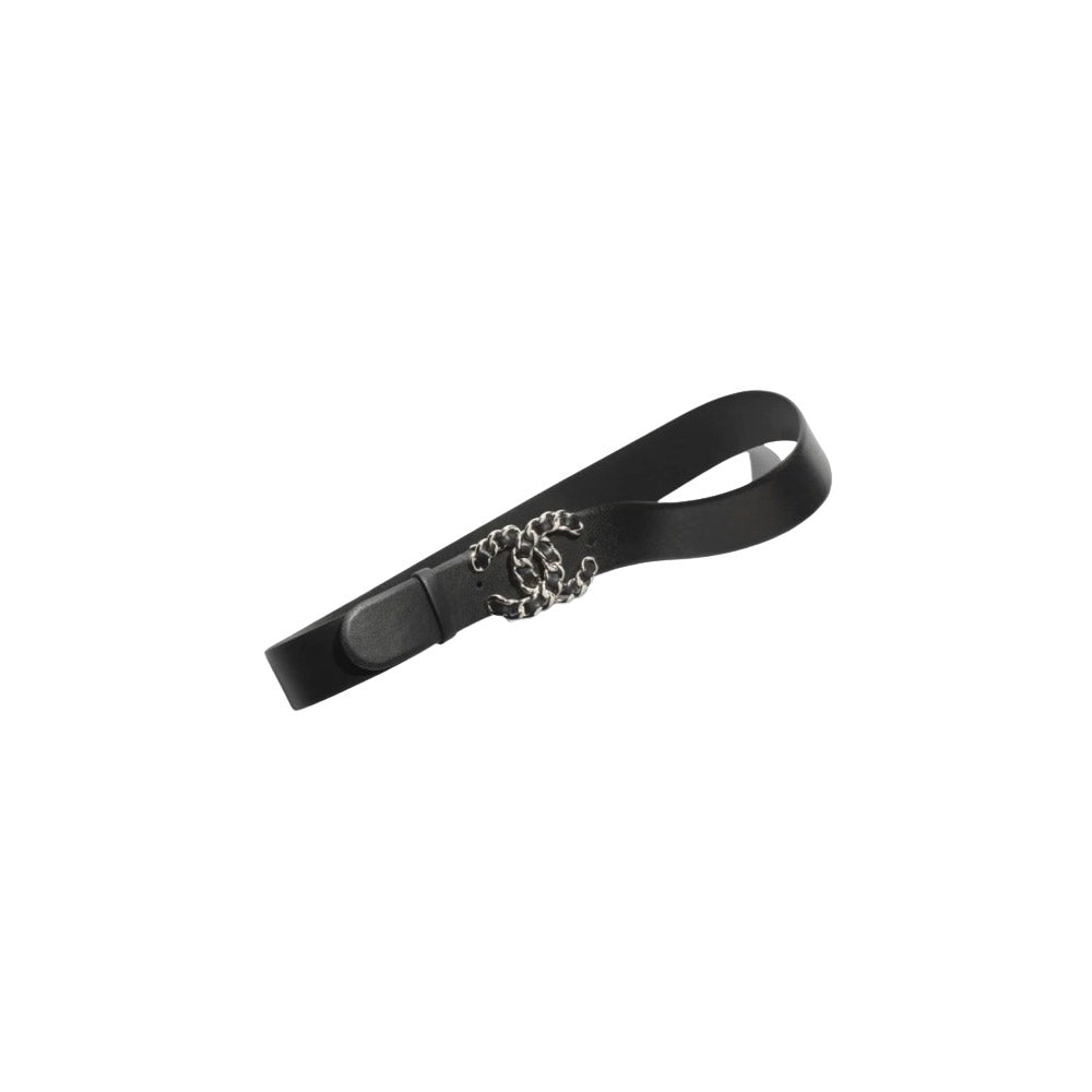 샤넬 카프스킨 메탈 램스킨 벨트 블랙 실버