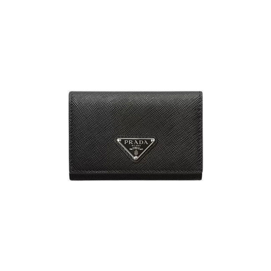 프라다 사피아노 레더 트라이앵글 로고 카드홀더 블랙 실버