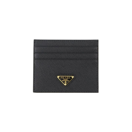 프라다 사피아노 레더 트라이앵글 로고 카드지갑 블랙 골드
