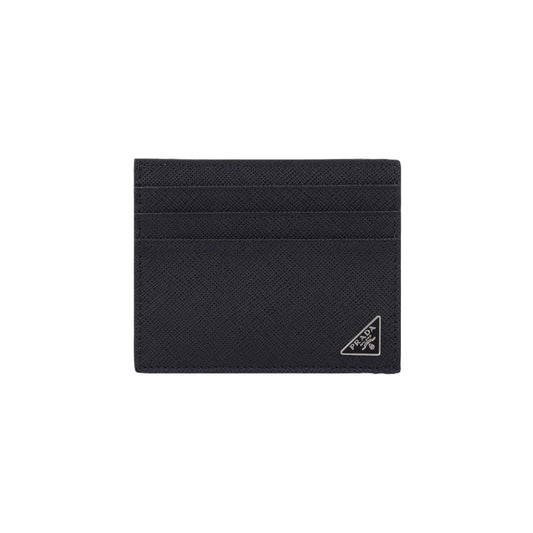 프라다 사피아노 레더 트라이앵글 로고 카드지갑 블랙 실버