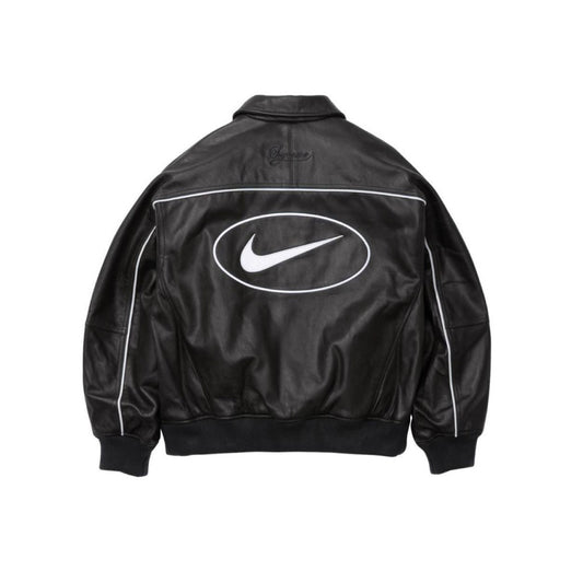 슈프림 x 나이키 레더 바시티 자켓 블랙